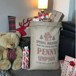 Personalised JUTE SANTA SACK (Penny Design)